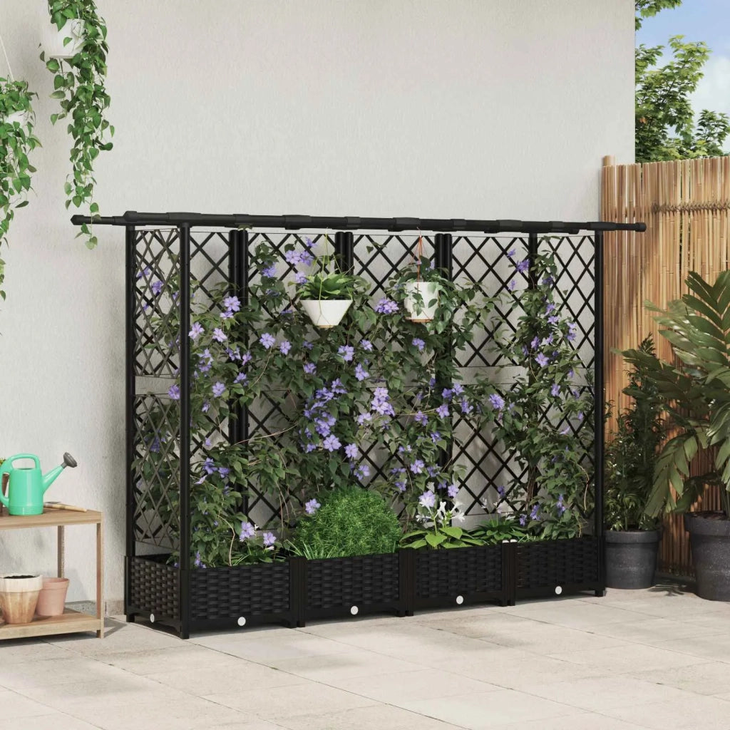 Letto Rialzato con Griglia e Tetto Nero 202,5 x 40 x 123 cm PP 42032547