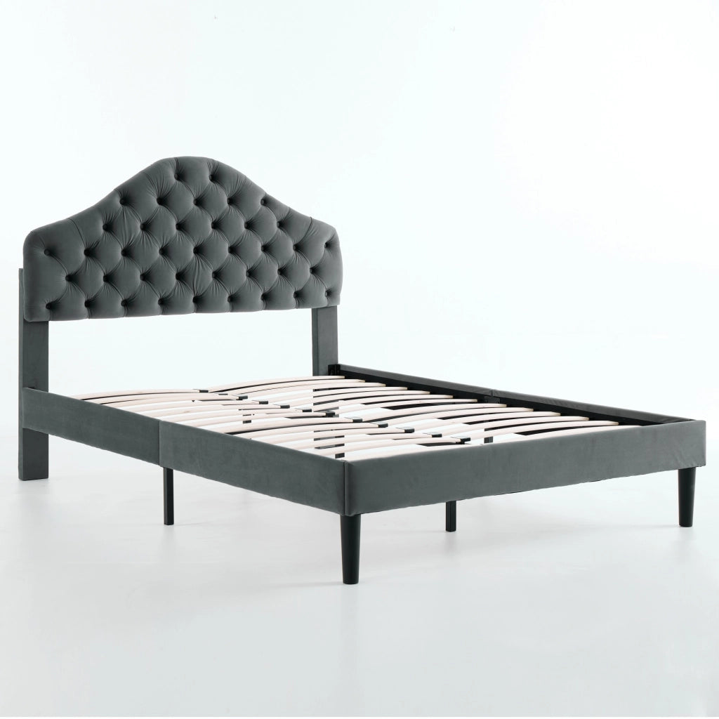 Letto Imbottito con Testiera Regolabile ¨C MINIMAL ¨C Velluto Grigio 140x200