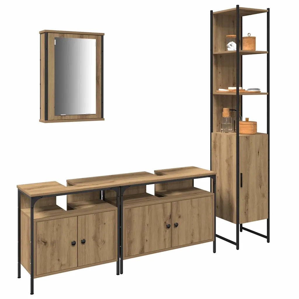 Set di mobili per il bagno con porta 4 pcs Rovere artigianale 3334420
