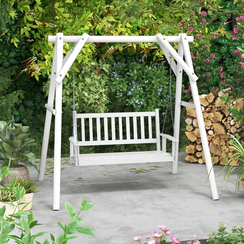 Altalena in legno per 3 persone con portata 363kg catene regolabili di 173cm, Sedia a dondolo 168x65x63cm Bianco-Dondoli