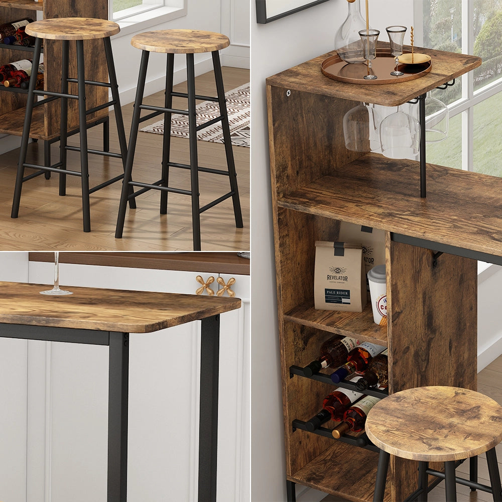 Vicco Set di tavoli da bar Nero/quercia rustico 121.5 x 40 cm con 2 sgabelli