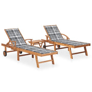 Set di 2 sdraio sedia a sdraio prendisole lettino da giardino terrazza arredamento da esterno con tavolo e cuscino in legno massello di teak 02_0012090