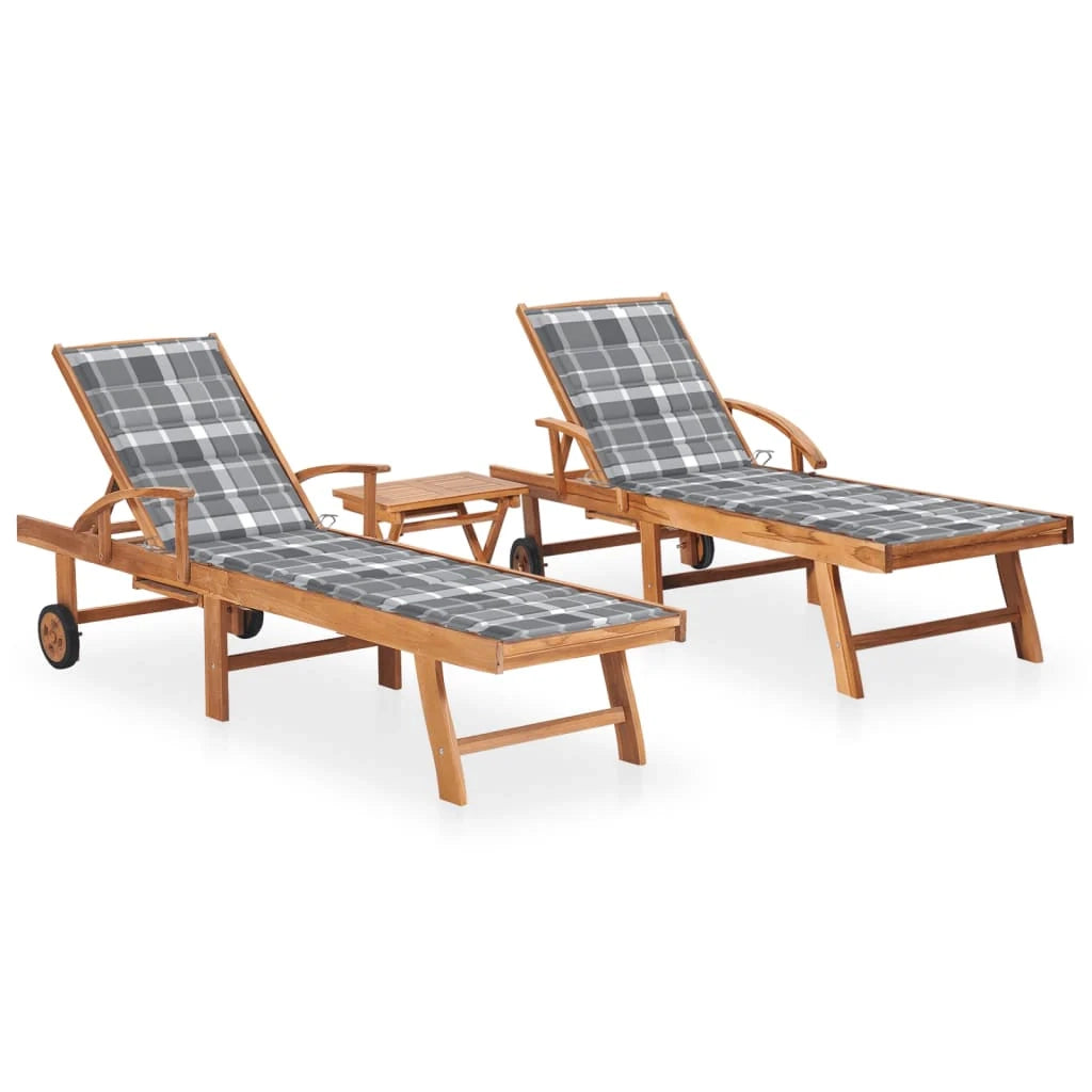 Set di 2 sdraio sedia a sdraio prendisole lettino da giardino terrazza arredamento da esterno con tavolo e cuscino in legno massello di teak 02_0012090