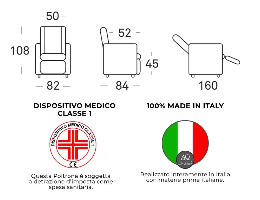 Poltrona Alzapersona Elettrica 2 Motori 82x108x84 cm Baila in Microfibra Dispositivo Medico 1 Mattone