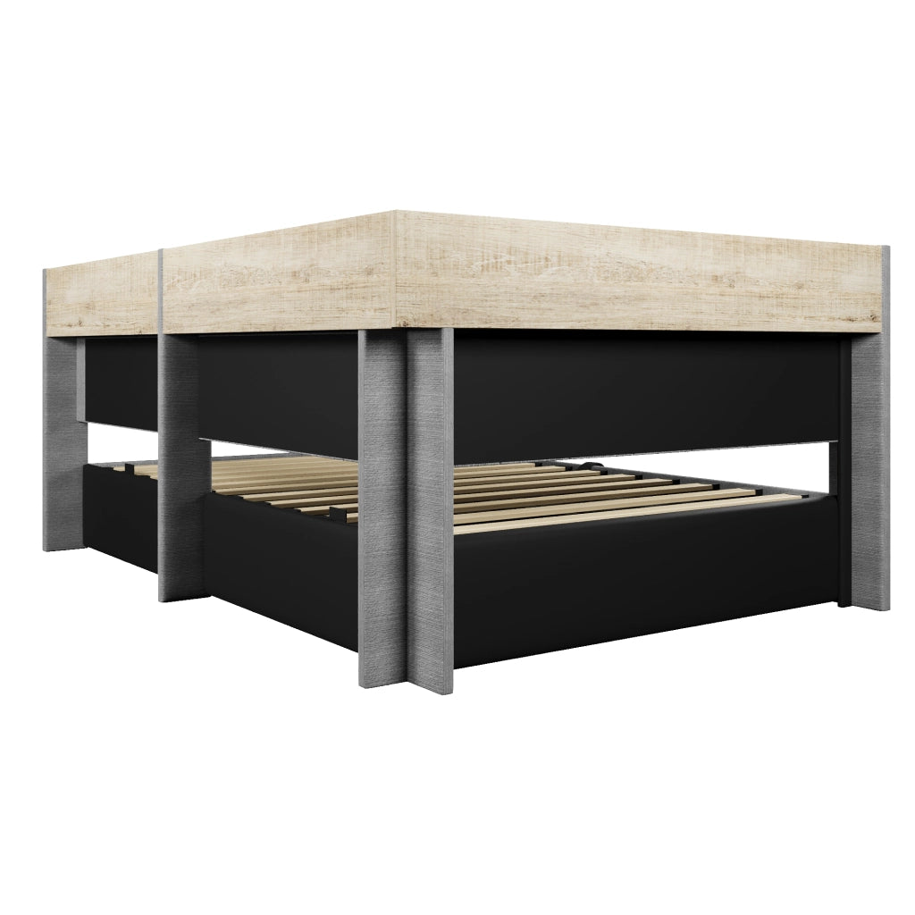 Letto contenitore 140x200 in velluto grigio con luce LED RGB e USB