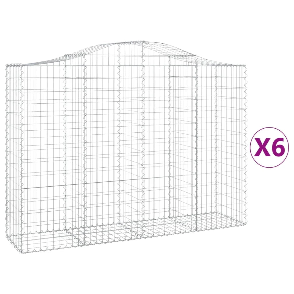 Cestini gabbioni recinzione a gabbia muro di contenimento ad arco 6 pezzi 200 x 50 x 140/160 cm ferro zincato argento 02_0041000
