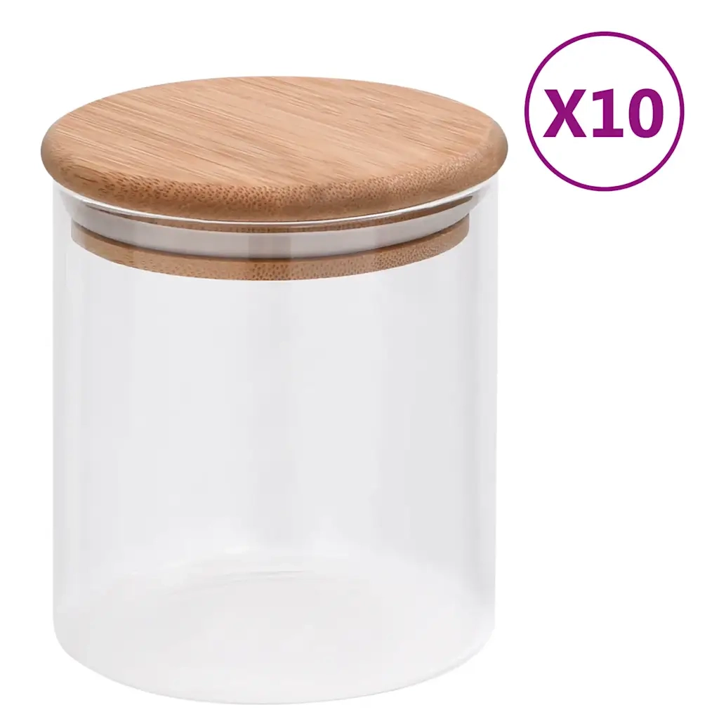 Barattoli di Vetro con Coperchio in BambÃ¹ 10 pz 600 ml