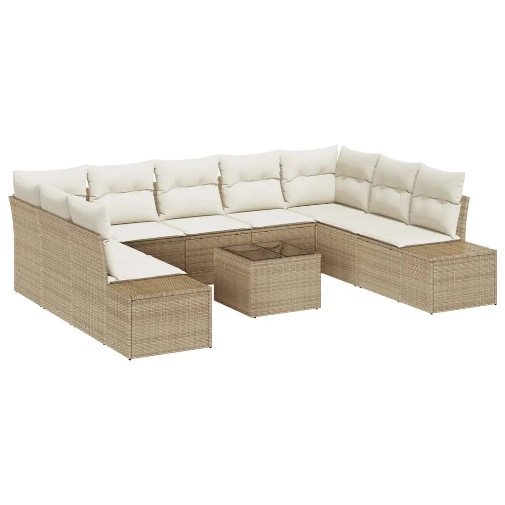 Set Divano da Giardino con cuscino 10 pcs Beige polyrattan