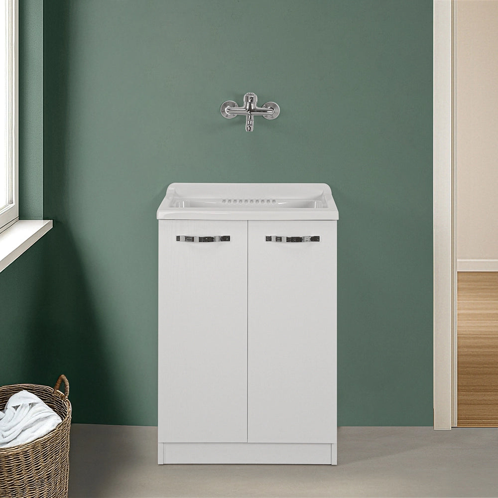 Mobile lavatoio 60x50cm salvaspazio in legno bianco 2 anta linea Pilar