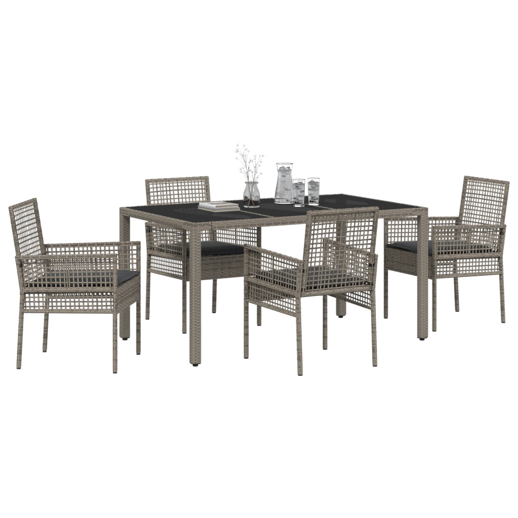 Set da Pranzo da Giardino 5 Pezzi con Cuscini Grigio in Polyrattan