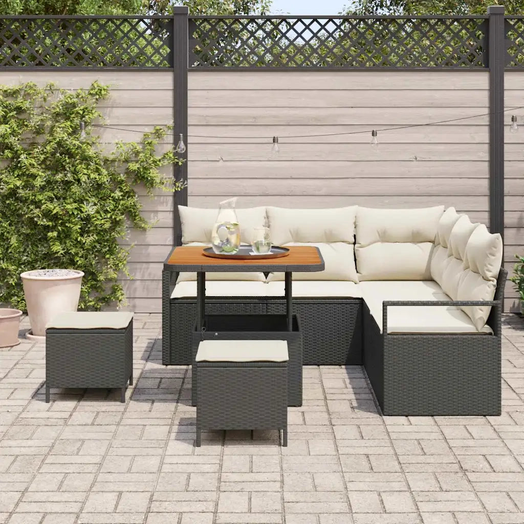 Set Divano da Giardino con cuscino 8 pcs Nero polyrattan
