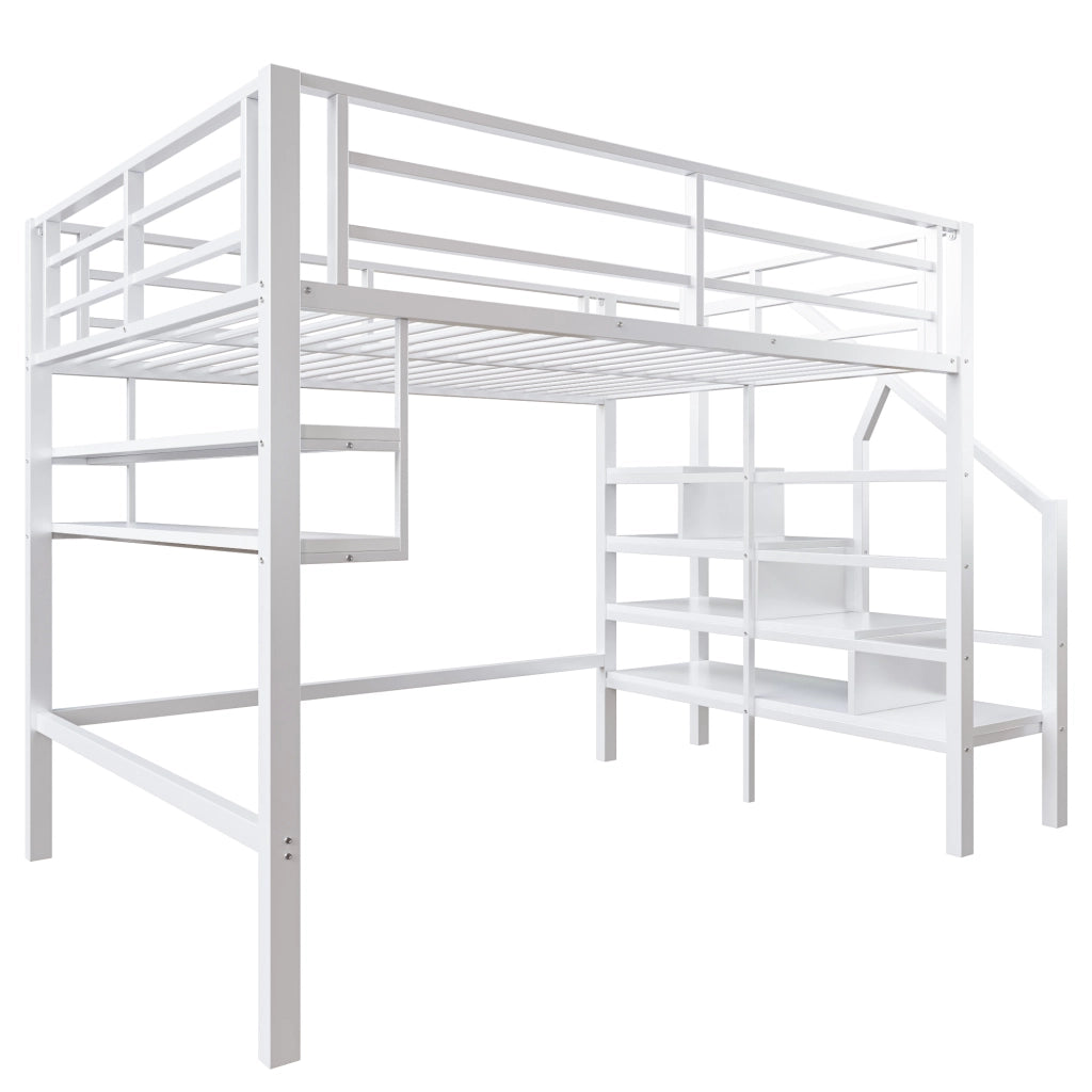 Letto a castello bianco con funzione contenitiva in metallo 140x200 cm