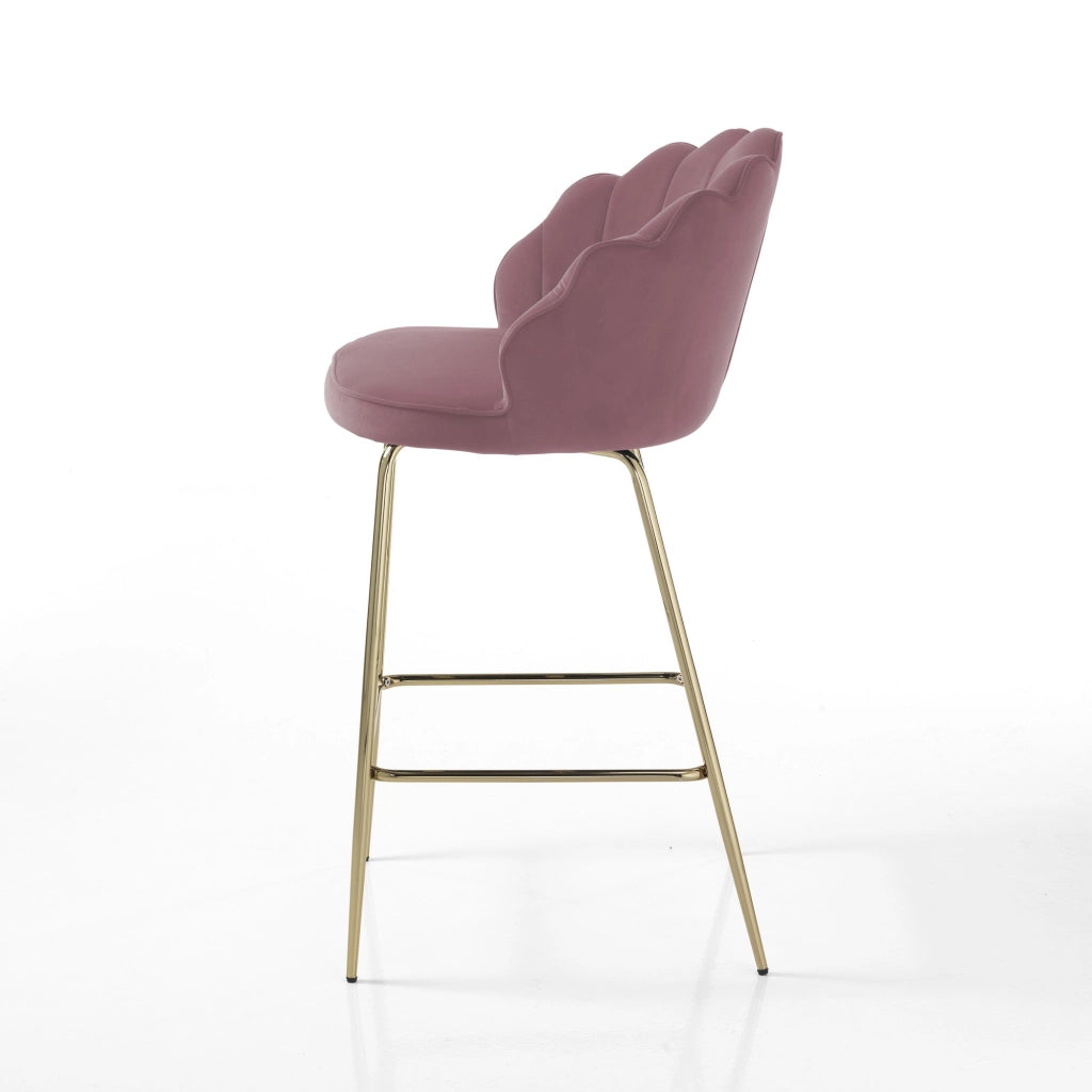 Sgabello LINNY PINK in velluto rosa con base in metallo oro