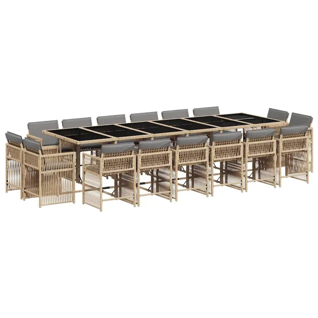 Set Pranzo da Giardino 17 pz con Cuscini Beige Misto Polyrattan