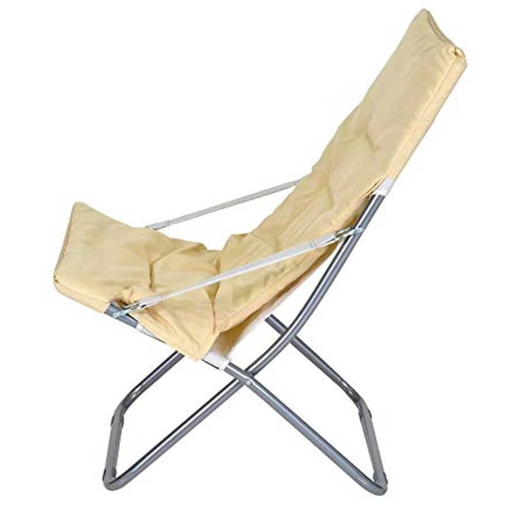 Trade Shop - Spiaggina Sedia Canapone In Acciaio Tessuto Imbottito Pieghevole Relax Beige -