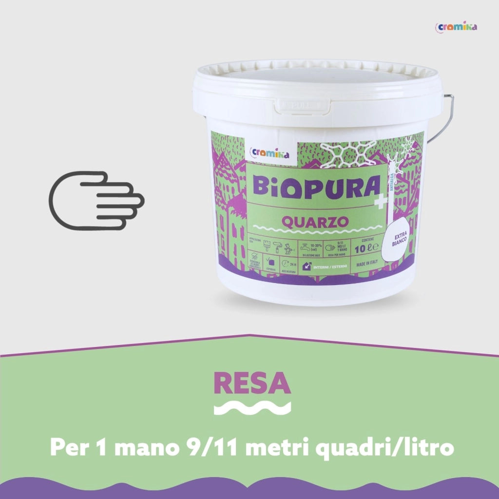 Pittura quarzo antialga interni esterni finitura opaca linea biopura cromika *** formato 10 lt, confezione 1