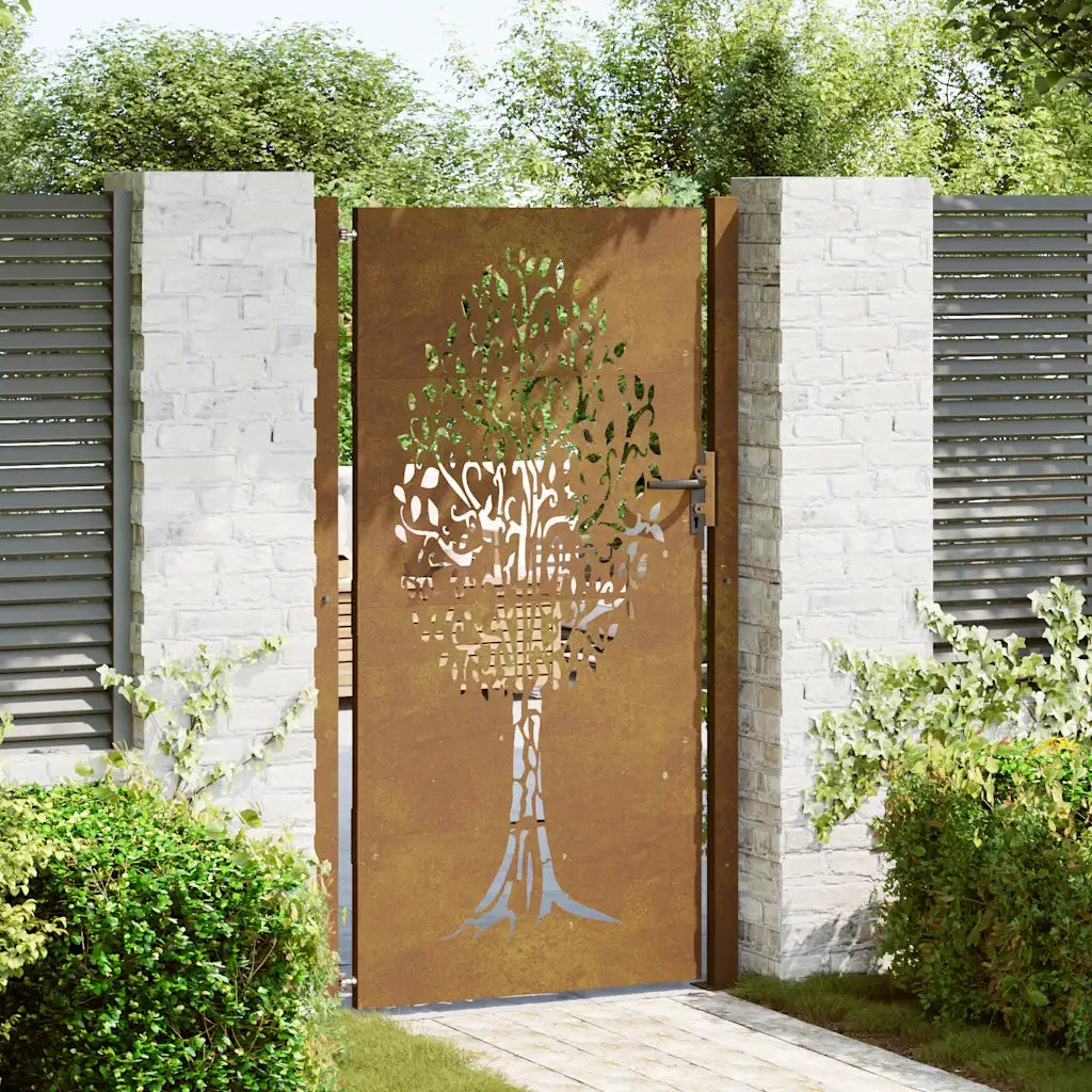 Cancello da giardino 100x175 cm in acciaio Corten con design ad albero 153218