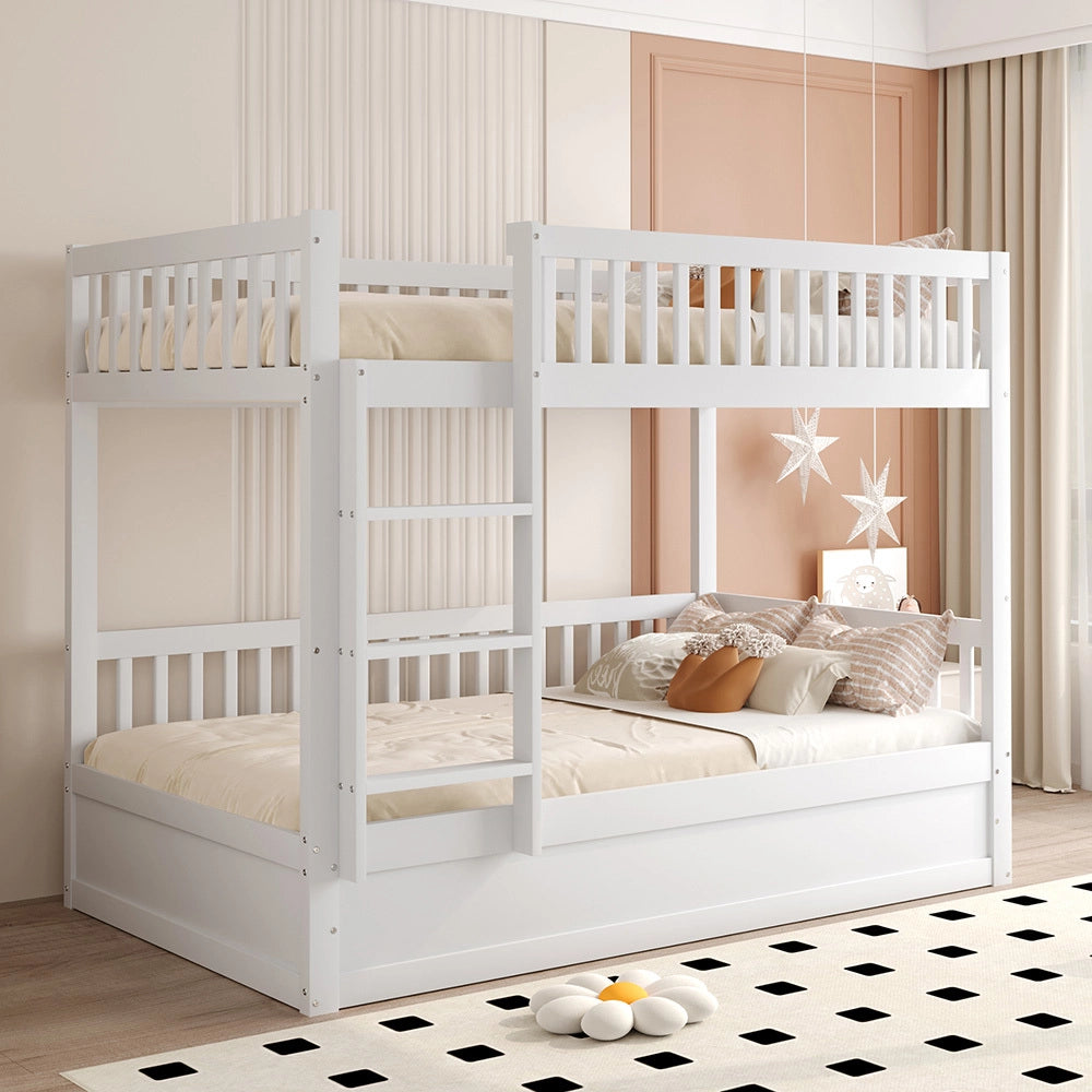 Letto a Castello/Cucce Bambini – Xylo – 90x200cm Legno Massello, Sollevamento Idraulico, Bianco, Robusto