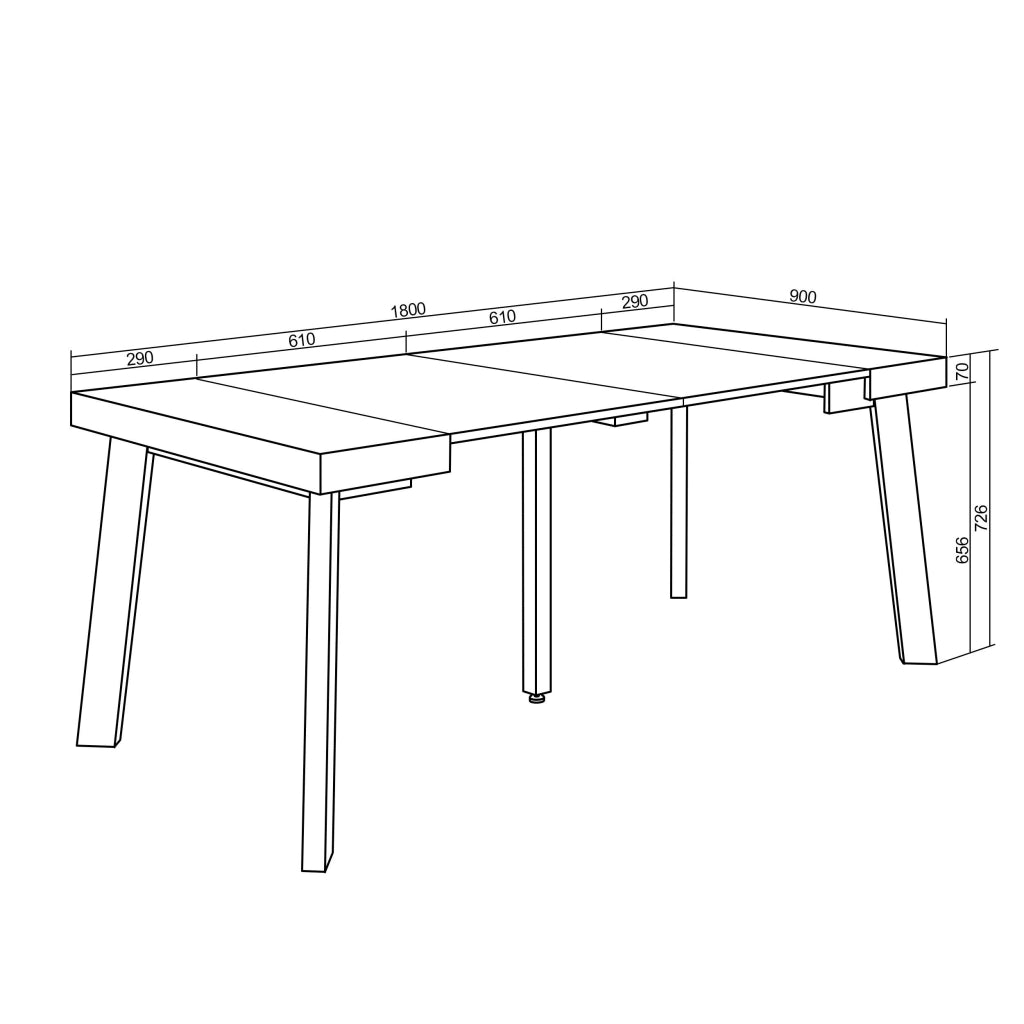 Consolle allungabile, 180x90x73cm, Per 8 persone, Gambe in legno, colore Rovere RF2987