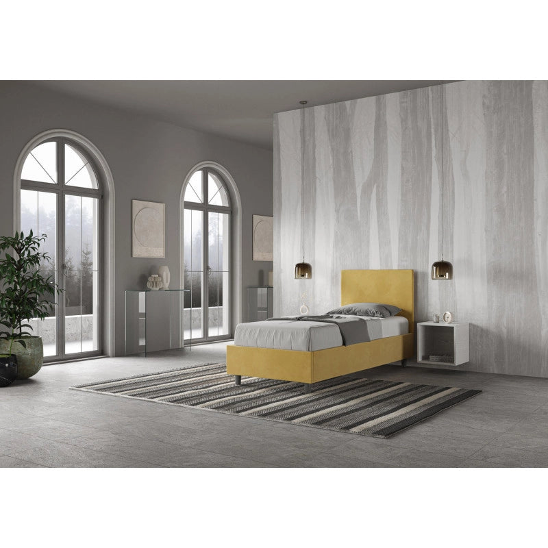 Letto imbottito Singolo 90x200 cm Adele - Con rete,Microfibra,Ocra