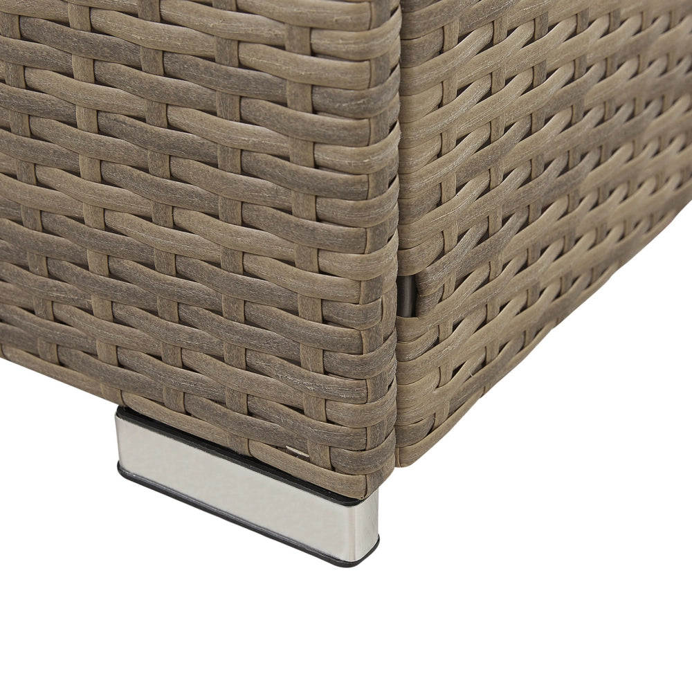 Set salotto esterni Cuscini rattan sintetico marrone Divano angolare modulare 6 persone Tavolino piano vetro temperato Set giardino 7 pezzi