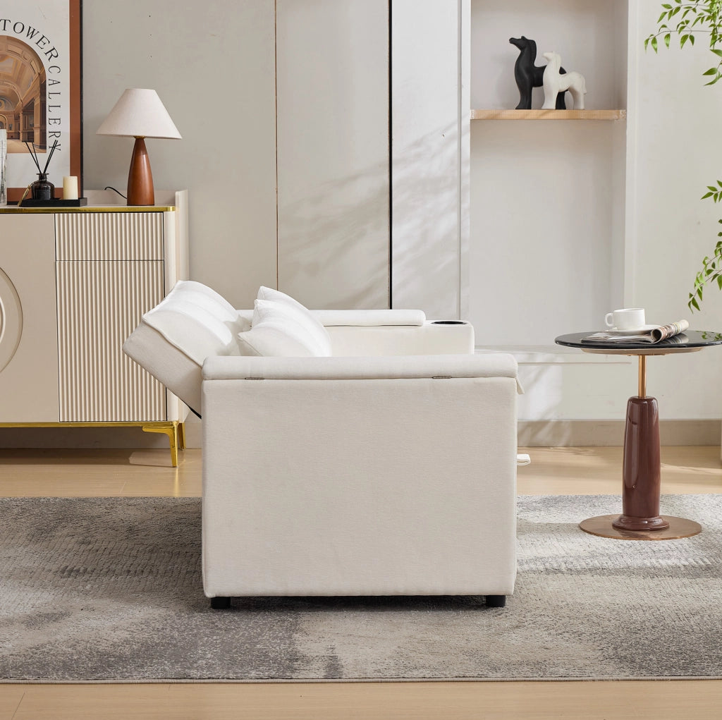 Divano letto con schienale regolabile; USB e Type-C in tessuto beige