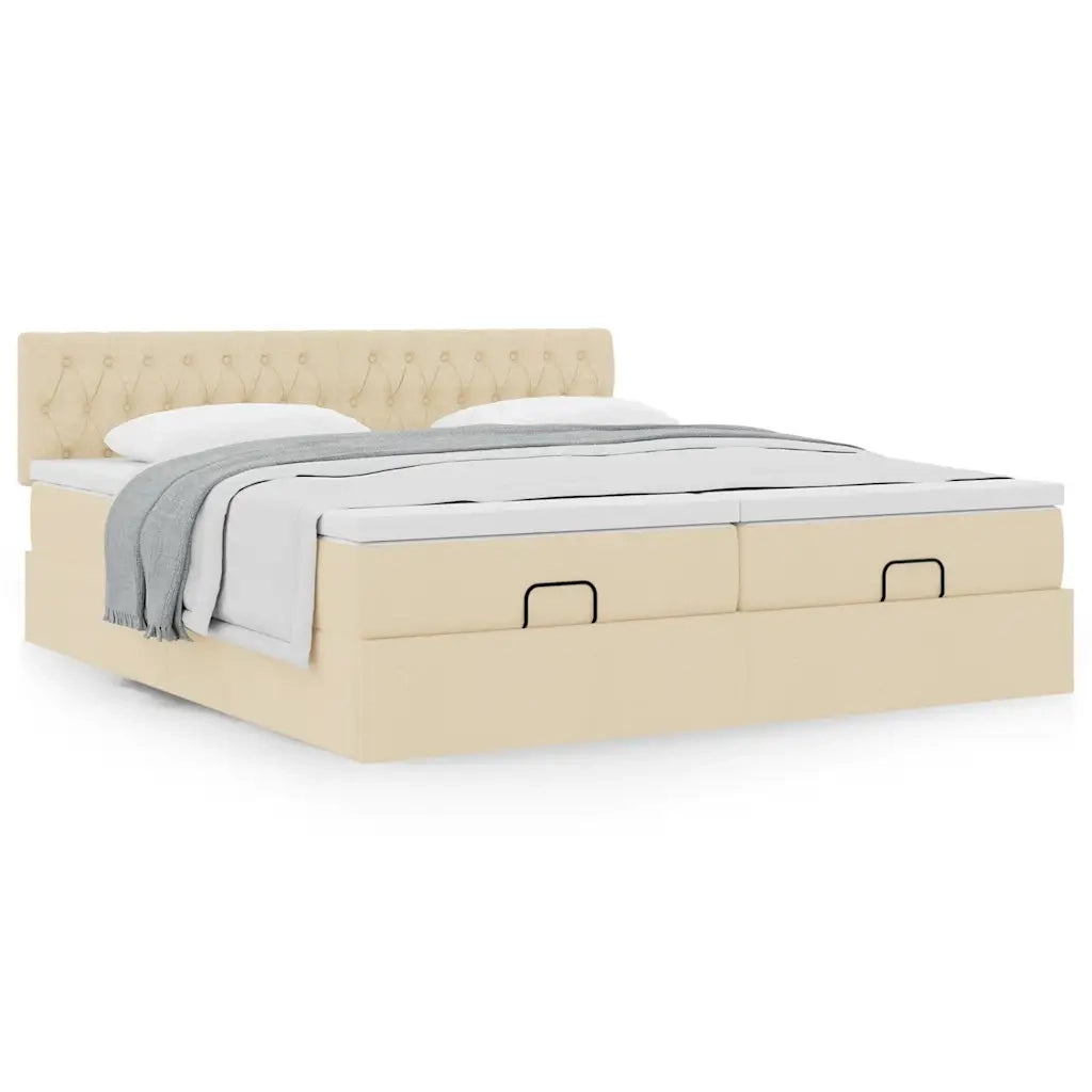 Struttura Letto Pouf con Materassi Crema 200x200 cm in Tessuto 3312027