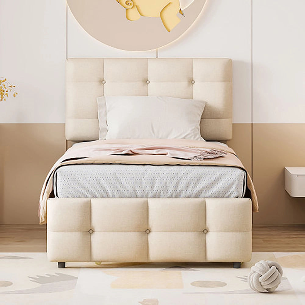 Letto singolo 90x200cm con testiera regolabile e letto aggiuntivo per bambini - Xylo - Beige
