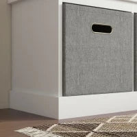 Panca Scarpiera in Legno con 3 Cassetti e Seduta in Tessuto per 3 Paia di Scarpe, 105x35x47 cm, Bianco