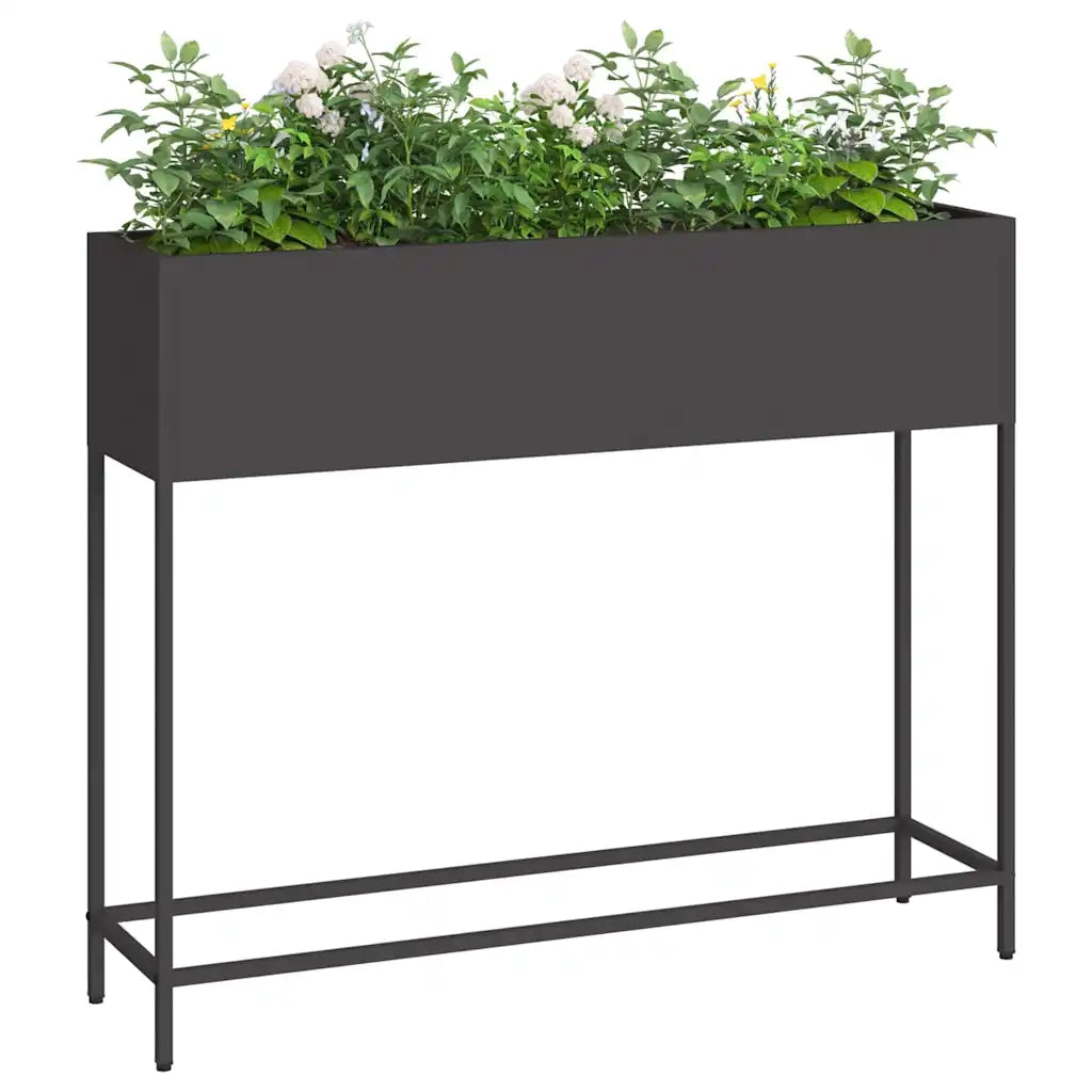Vaso da giardino-Fioriera Esterno-Contenitore per Piante Rialzato Nero 100 x 26 x 82 cm Acciaio