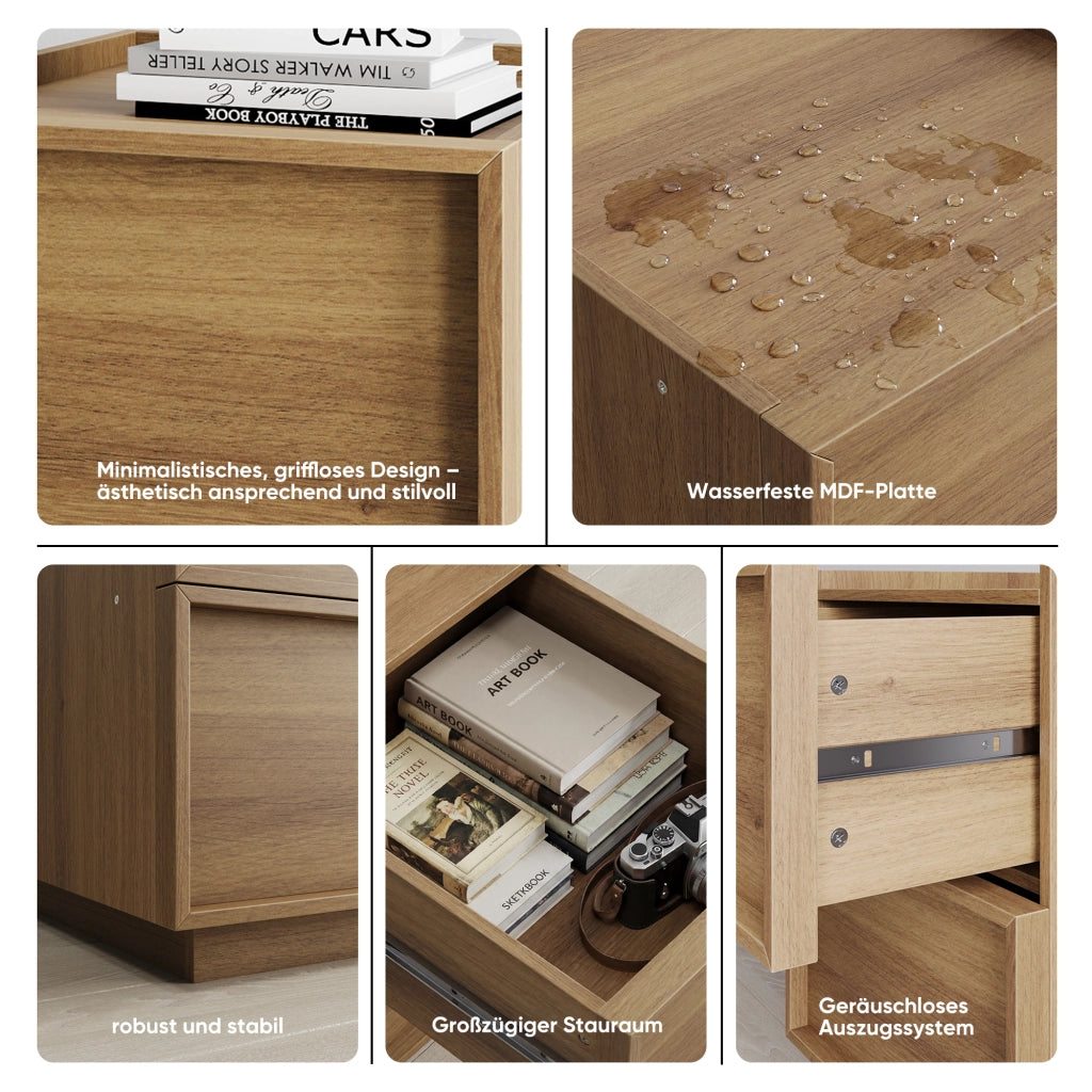 Comodino con 2 cassetti, design minimalista, per camera da letto, in MDF e truciolare, rovere, 38 × 48 × 50 cm