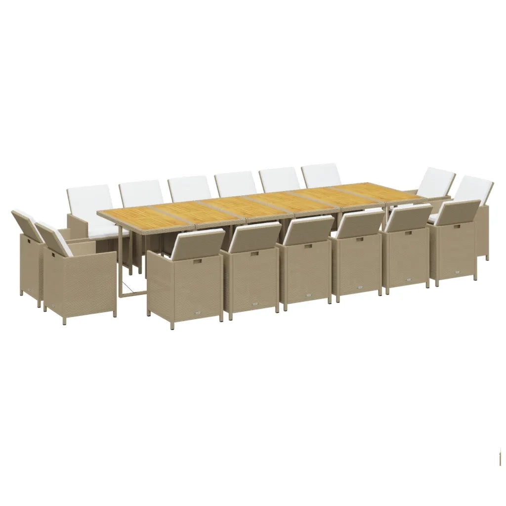 Set da Pranzo per Giardino 17pz con Cuscini in Polyrattan Beige cod mxl 36011