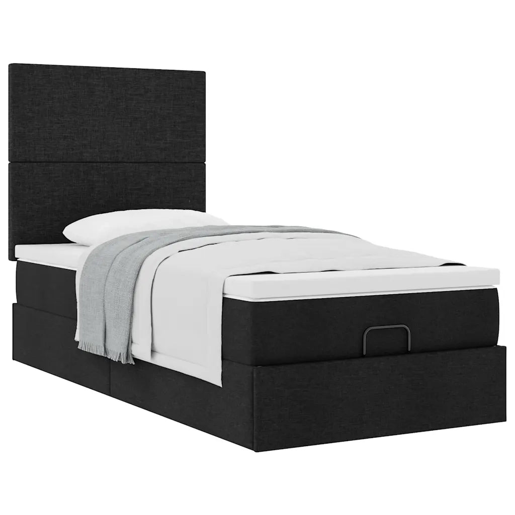 Pouf Letto con Materasso Nero 90x200 cm in Tessuto 3313045