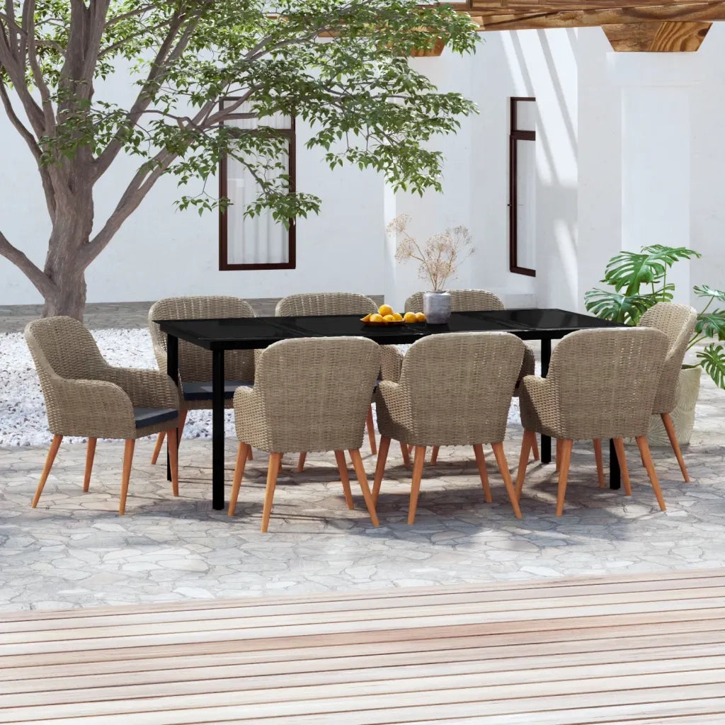 Set Mobili da Pranzo per Giardino 9 pz con Cuscini Marrone cod mxl 46181