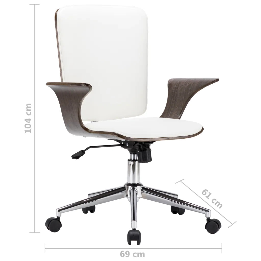 Sedia da Ufficio Girevole Bianca in Similpelle e Legno Curvato 283133
