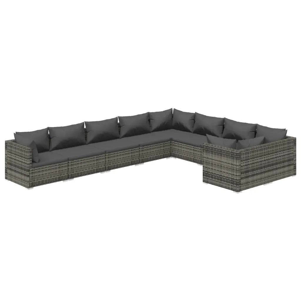 Set Divani da Giardino 9 pz con Cuscini in Polyrattan Grigio 3102765