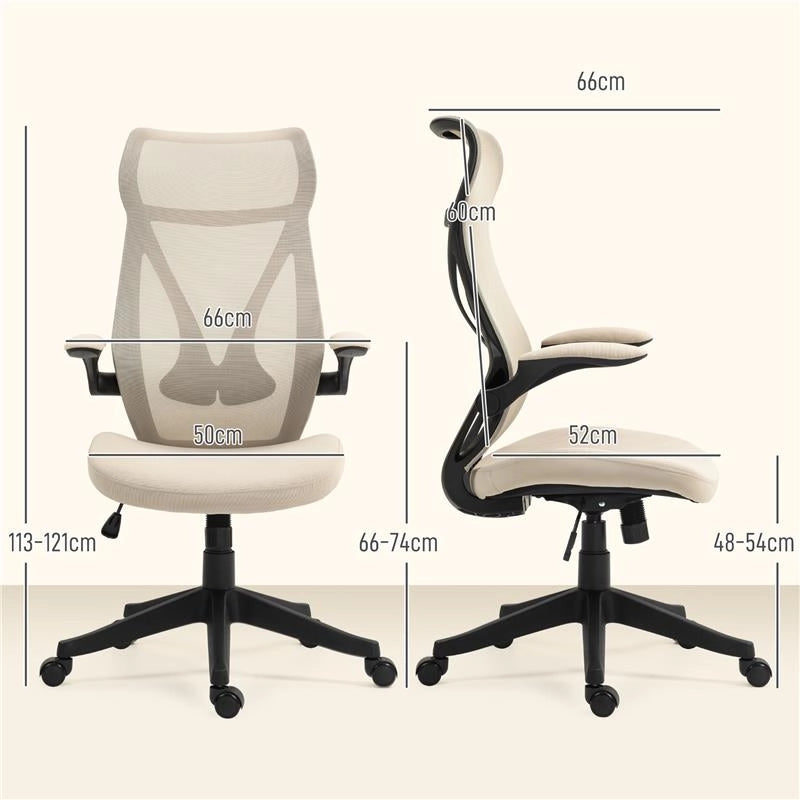 SEDIA DA UFFICIO CON BRACCIOLI RIBALTABILI ALTEZZA REGOLABILE E SCHIENALE INCLINABILE BEIGE