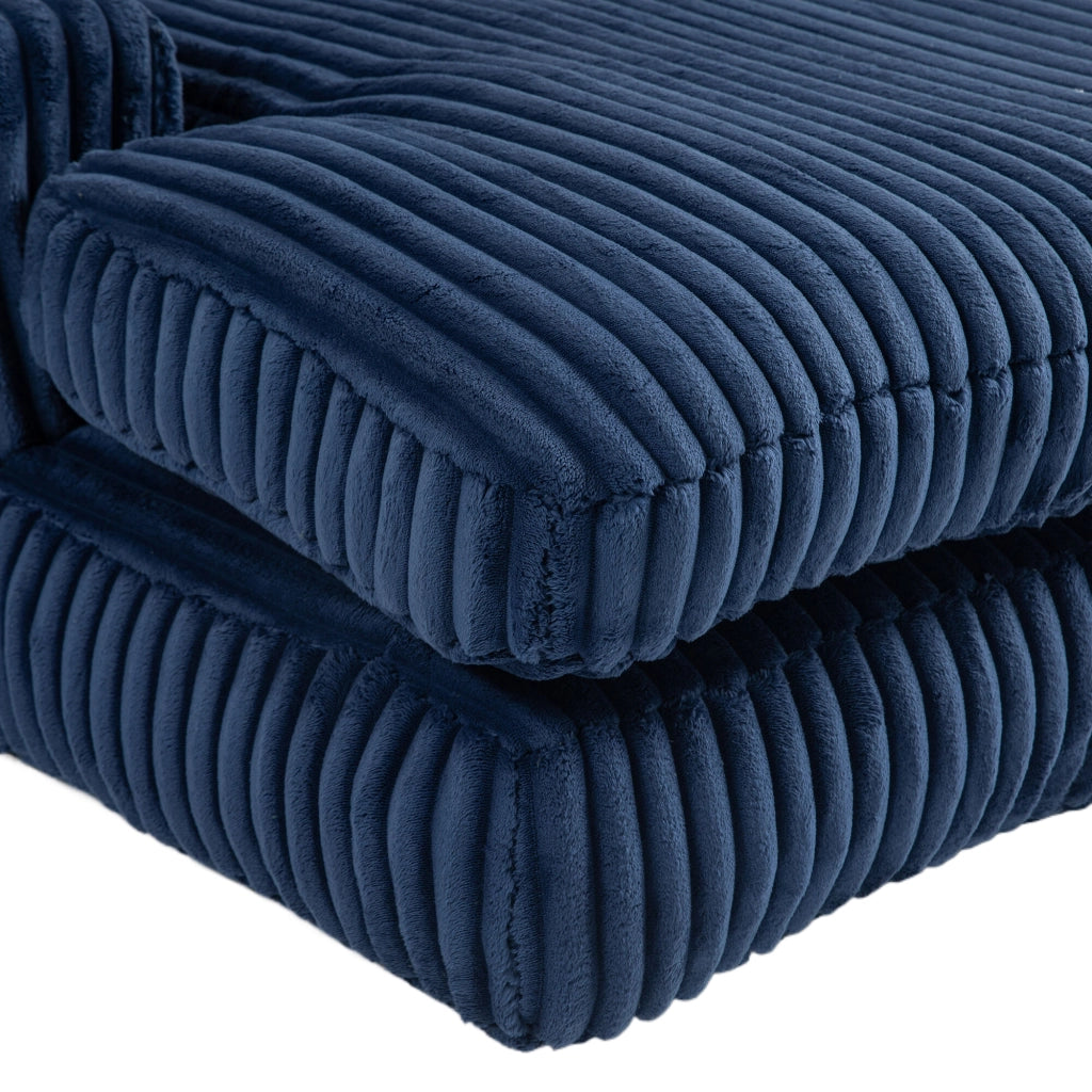 Méridienne Poltrona con 3 Cuscini, Design Ergonomico, in Velluto a Coste Blu Navy 125 × 155 × 63 cm