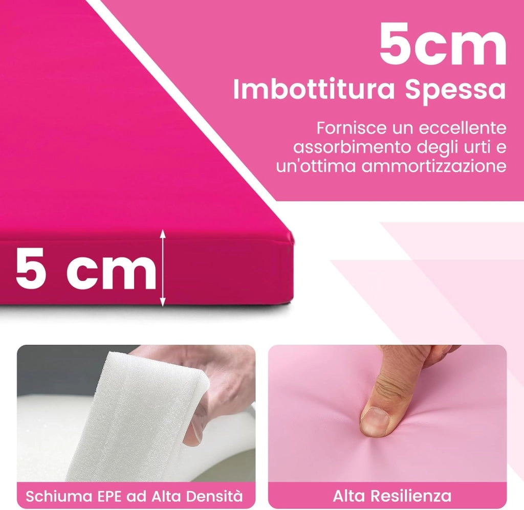 Tappetino Palestra Pieghevole a 4 Pannelli, Tappetino Ginnastica 300 x 117 x 5 CM con Maniglie e Chiusure a Strappo, per Ginnastica, Yoga e Stretching