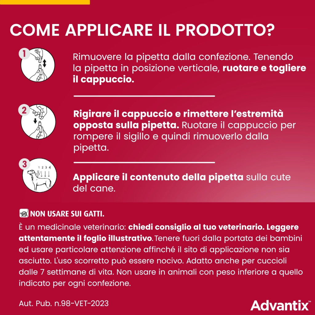 Antiparassitario Advantix per Cani da 25 kg a 40 kg in Conf. da 6 Pipette