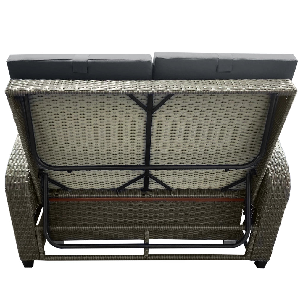 Set sdraio giardino 2 persone: rattan grigio; schienale regolabile; poggiapiedi; cuscini schienale/seduta
