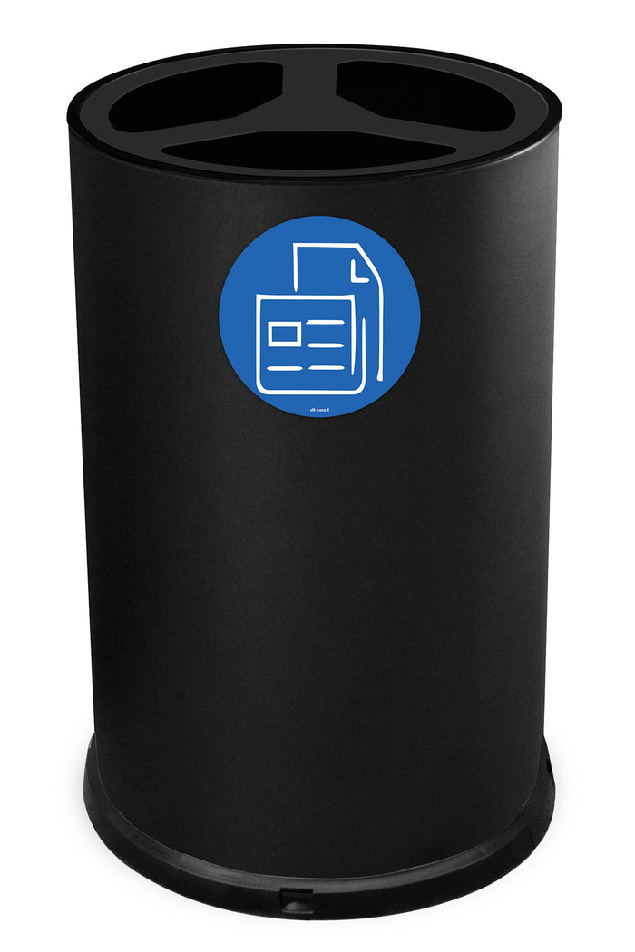 Pattumiera Per Raccolta Differenziata Ø45xh72 cm In Acciaio Verniciato 3 Scomparti Nero