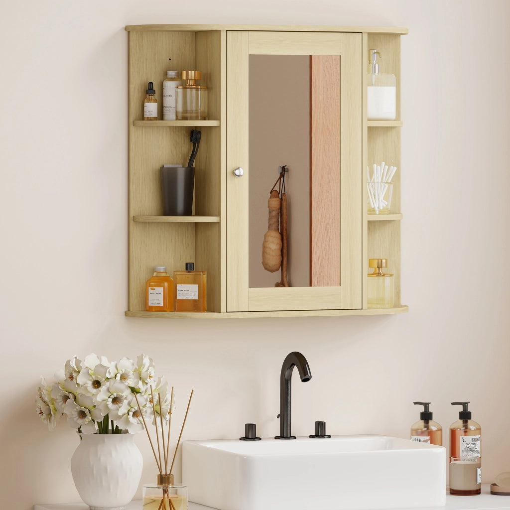 Armadietto da Bagno con Specchio e Ripiani ¨C zephmum ¨C 66x17x63 cm Legno Naturale