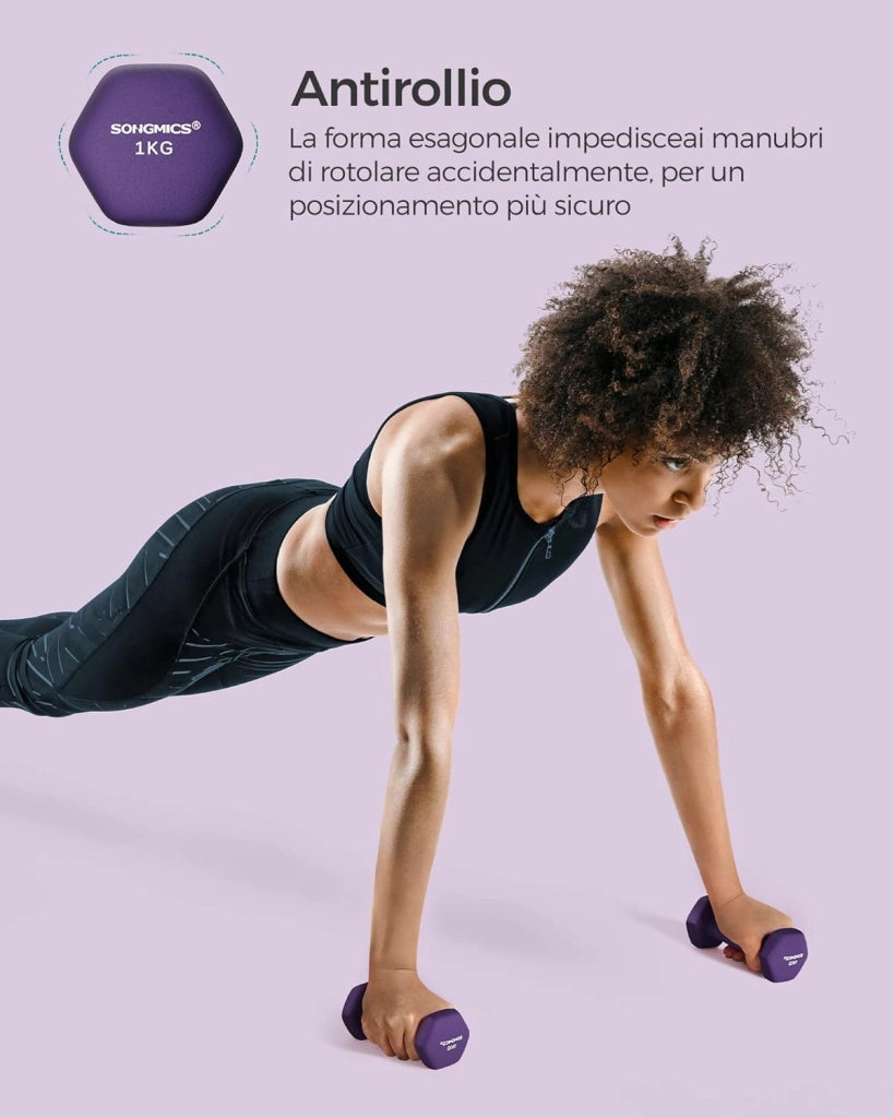 Set di 2 manubri esagonali con rivestimento in neoprene per allenamento di forza, fitness, allenamento a casa