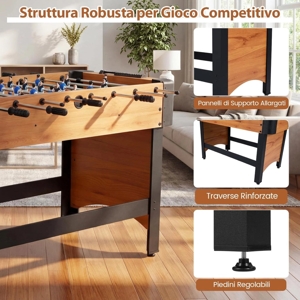 COSYWAY Calcio Balilla, Biliardino con 22 Giocatori, 2 Palline e Contatori, Tavolo da Calcio con 8 Aste per Adulti e Bambini, 119 x 108 x 79 cm