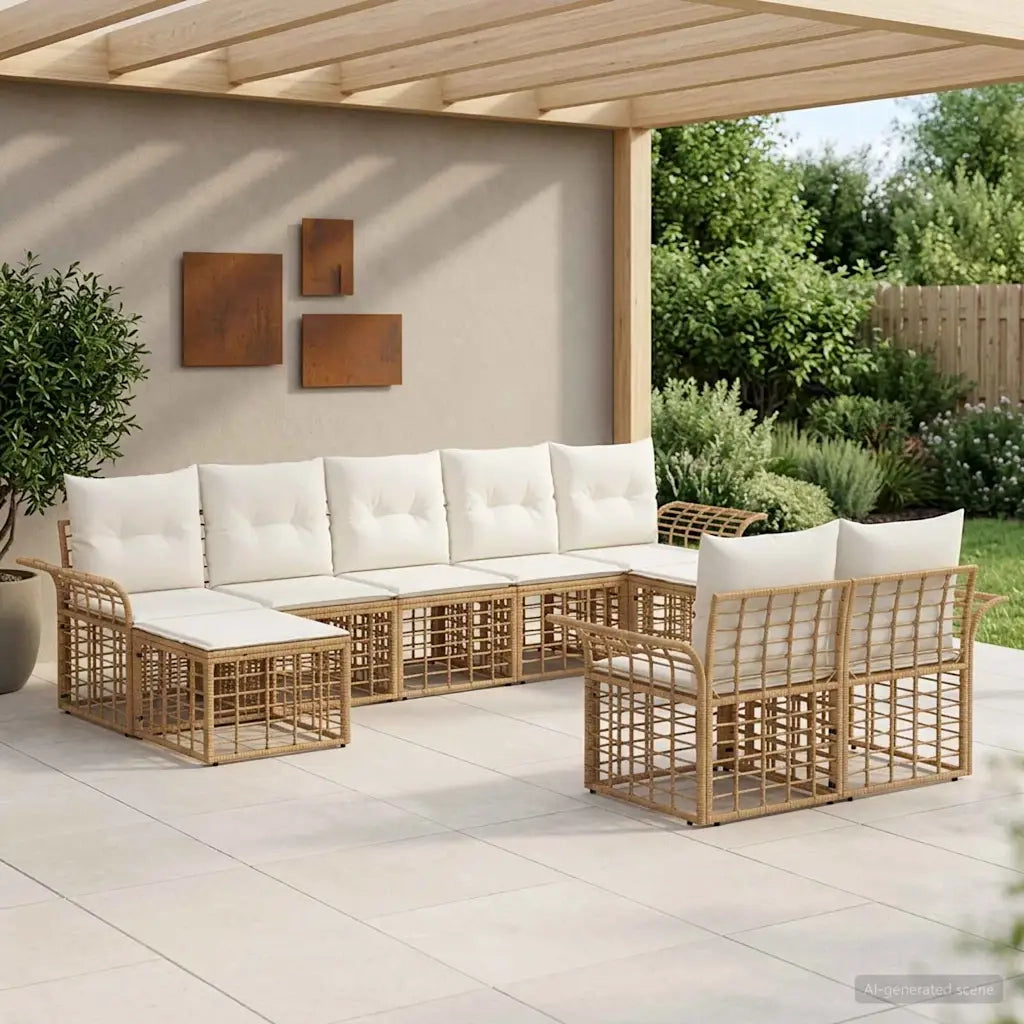 Set di divani da esterno 9 pcs Naturale e Bianco Crema
