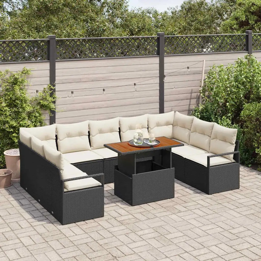 Set Divano da Giardino con cuscino 10 pcs Nero e Crema 3349753