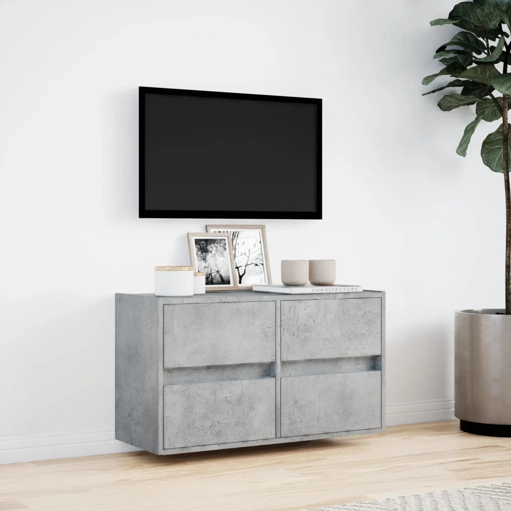Mobile TV a Parete con Luci LED Grigio Cemento 80x31x45 cm 852288