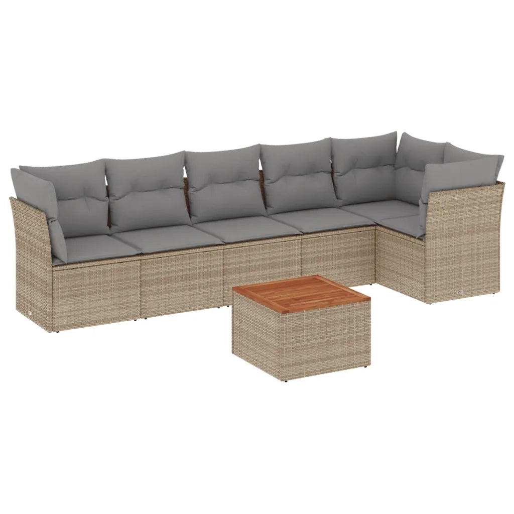 Set Divani da Giardino 7 pz con Cuscini Beige in Polyrattan 3223651