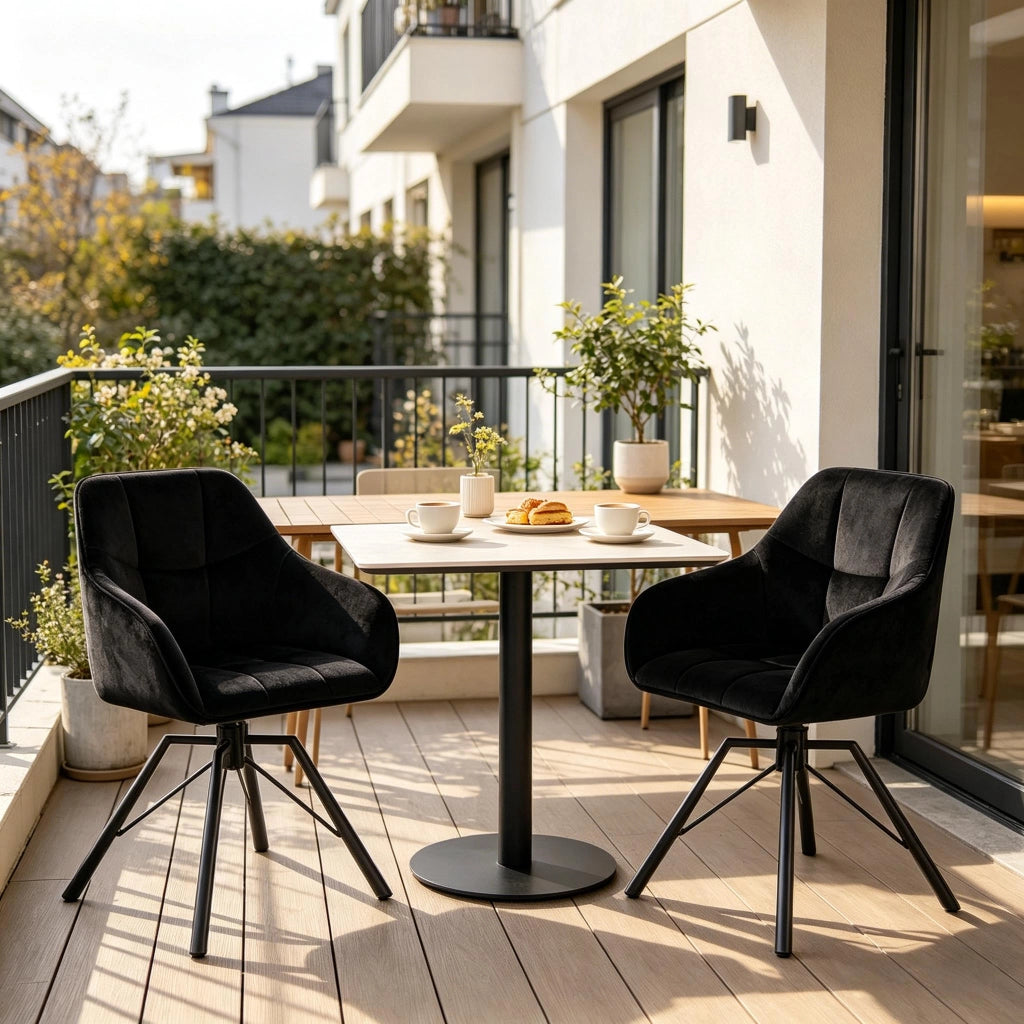 Chaise da pranzo girevole con braccioli e seduta ampia ergonomica in velluto e metallo nero set da 2 pezzi